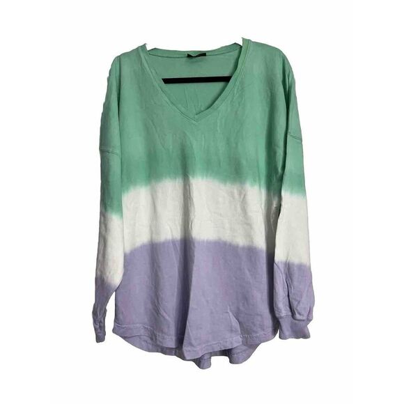 SPIRIT JERSEY | Multi Color Pastel Long Sleeve Tee Shirt Hi/Low Hem M Oversized - Picture 1 of 9